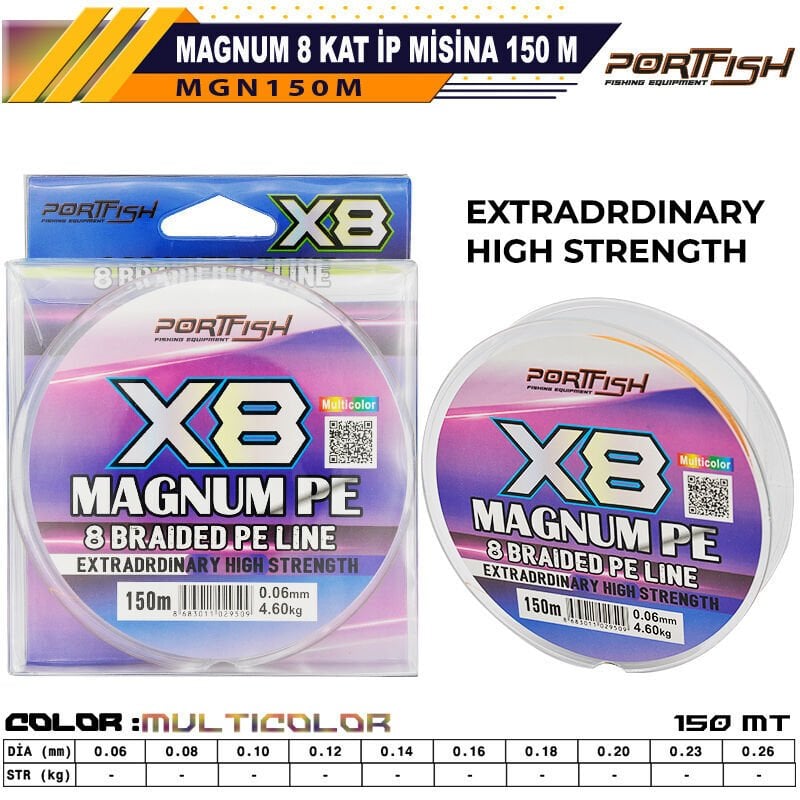 Portfish Magnum 8 Kat İp Misina 150 mt Multi Color