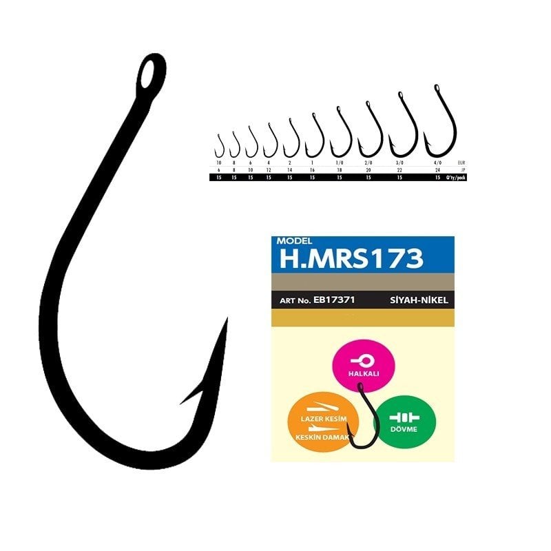 Hayabusa HMRS 173 Delikli Dövme Olta İğnesi 15'li Paket Black Nikel